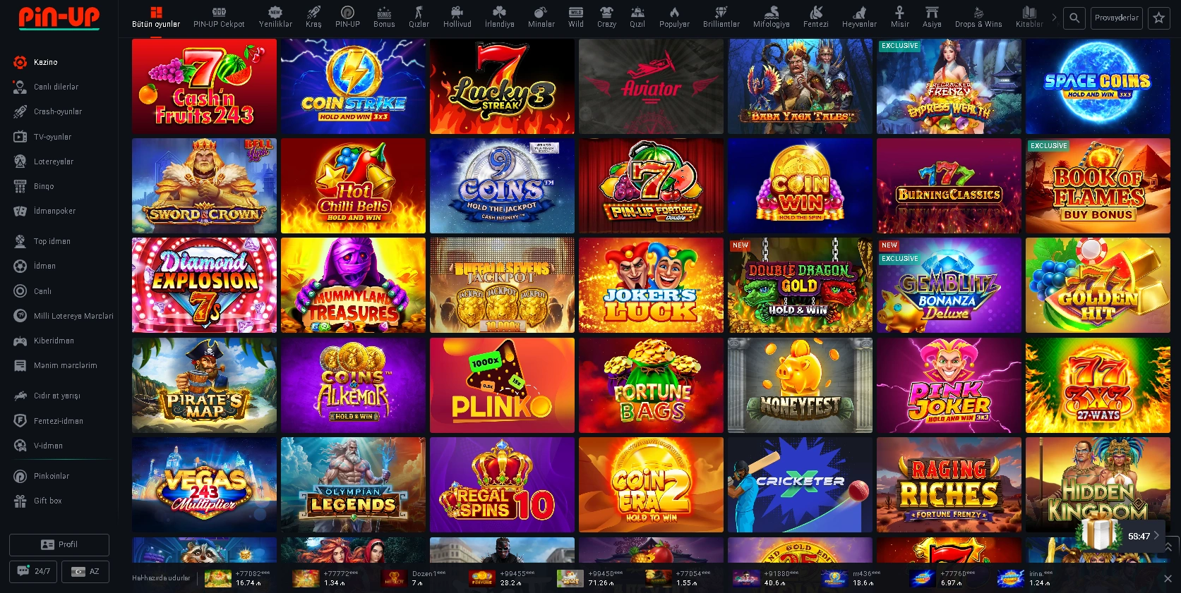 Pin Up Casino giriş sonrası sizi nələr gözləyir